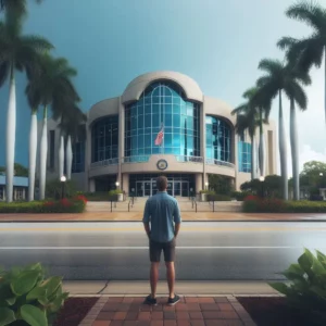 Image showing a person standing outside a Florida county Municipal building.